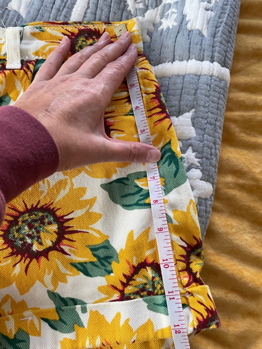 American Apparel White Sunflower Print High Waist Shorts - Picture 3 of 7